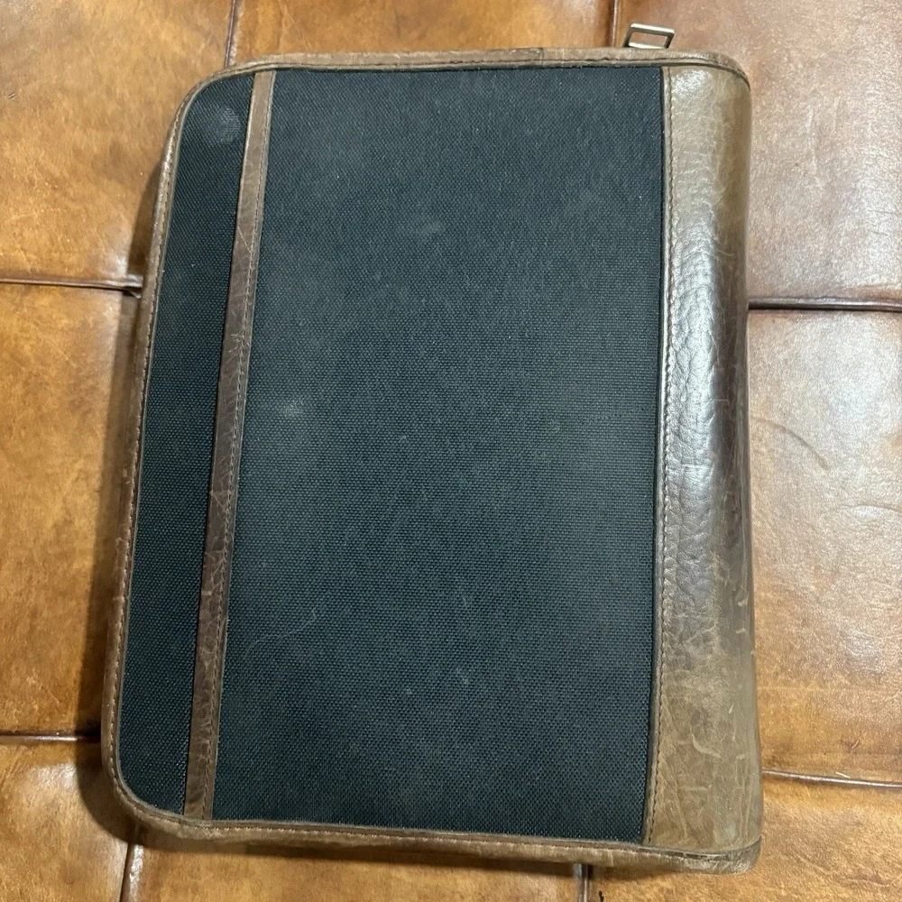 Franklin Quest Pre-Covey Green Line Canvas Brown Leather Trim Planner 7 Ring Zip
